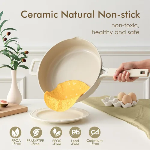 Vista 2 de SENSARTE Juego de utensilios de cocina de cerámica no tóxicos, juego de ollas y sartenes antiadherentes, utensilios de cocina de inducción aptos