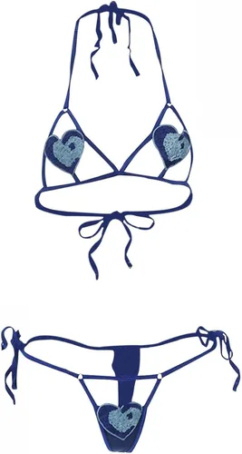 Vista 6 de Corsé de lencería para mujer para sexo travieso lazo ropa de dormir conjunto ropa interior brasier + calzoncillos accesorios club nocturno, Azul