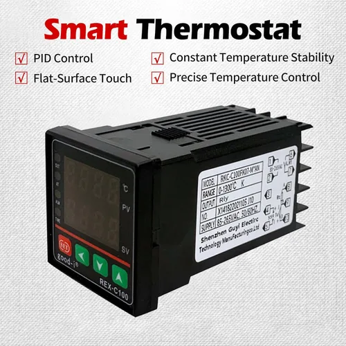 Vista 5 de Controlador de temperatura PID, pantalla digital REX-C100 Caja de controladores de temperatura con relé de estado sólido SSR 40DA y sonda termopar