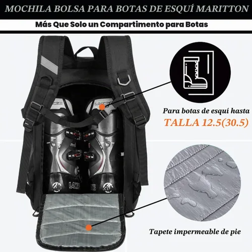 Vista 5 de Bolsa para botas de esquí - Mochila de viaje para botas de snowboard y esquí, casco, gafas, guantes, accesorios BLK