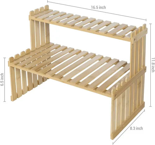 Vista 10 de MyGift soporte para plantas de bambú natural con 2 niveles, para el escritorio, color café