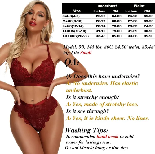 Vista 6 de KYLELOVE Conjunto de lencería para mujer, conjunto de brasier y bragas inalámbricos, trajes de boudoir de encaje
