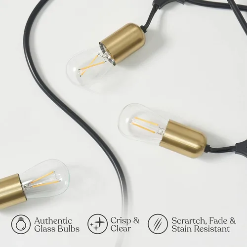 Vista 3 de Brightech Cadena de luces LED brillantes – Luces de patio de grado comercial de 48 pies con hermosos detalles de latón – Cadena de luces