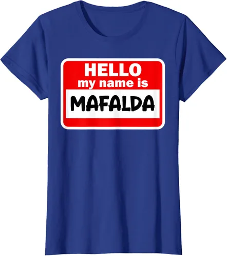 Vista 6 de Mafalda Hello Hi My Name Is Camiseta con nombre en camiseta personalizada, Negro