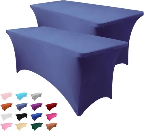 Vista 34 de Paquete de 2 manteles rectangulares de 4 pies para manteles rectangulares color gris azulado, elásticos, manteles de elastano para eventos