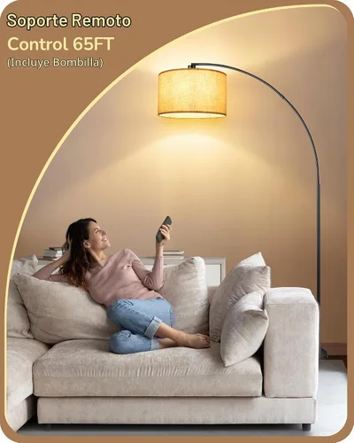 Vista 3 de EDISHINE Lámpara de pie moderna de arco de 78.3 pulgadas con control remoto, lámpara de pie negra alta con bombilla regulable continua y 5