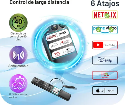 Vista 8 de Reemplazo para control remoto TCL, para control remoto TCL Google TV, universal, retroiluminación de movimiento, control de voz y Bluetooth, Google