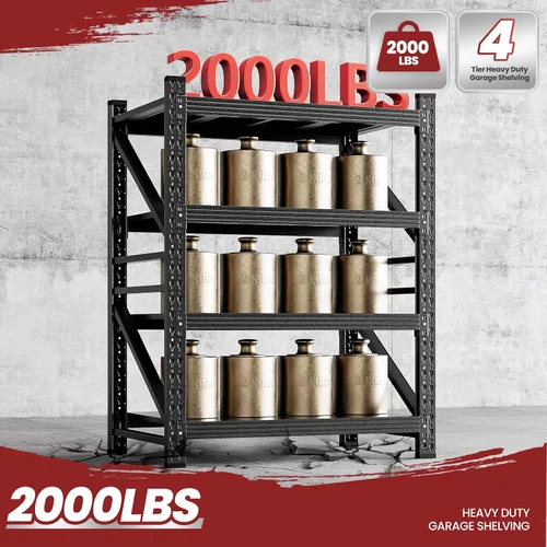 Vista 8 de Estantes de almacenamiento de 40 pulgadas de ancho, estantería de garaje de 2000 libras resistente, estantes de pie, estante de almacenamiento Negro