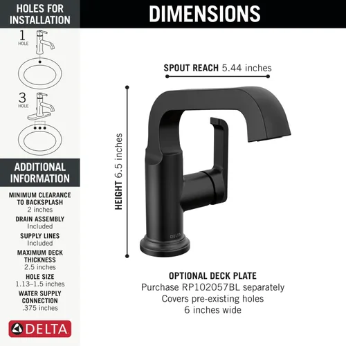Vista 4 de Delta Faucet Tetra - Grifo de baño de un solo agujero negro mate, grifo de baño de una sola manija, grifo de lavabo de baño, tecnología de sello