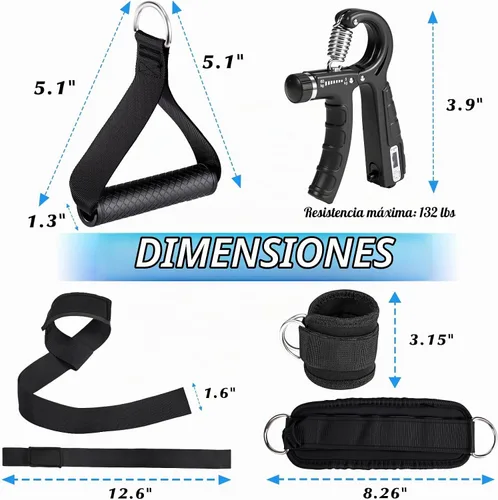 Vista 7 de LAT - Juego de accesorios para máquina de cables 10 en 1, accesorios de cable para gimnasio en casa, incluye cuerda de tríceps, barra en V, barra