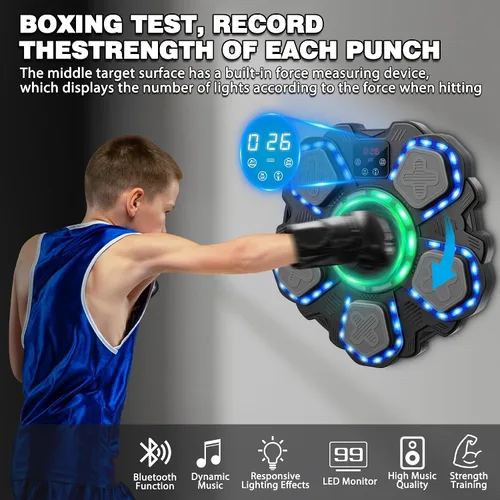 Vista 3 de Máquina de boxeo de música juguetes deportivos para niños y adultos, blanco de perforación inteligente Bluetooth montado en la pared, almohadilla