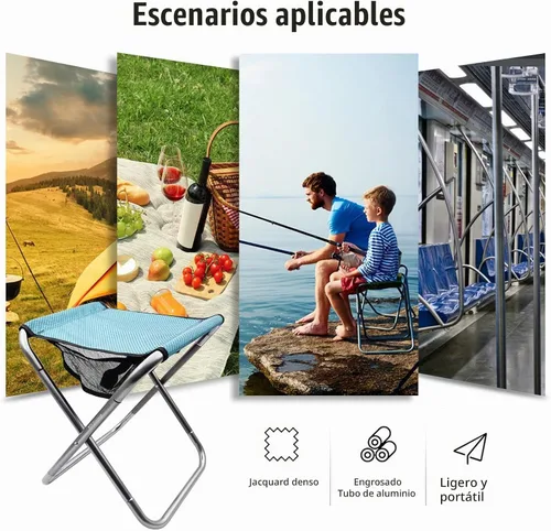 Vista 9 de Portable Folding Stool, Camping Stool Mini Size Mortable Stool (Large-Blue)