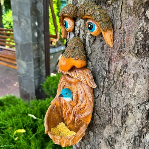 Vista 6 de Mood Lab Decoración de Caras de Árbol para Exteriores - Comedero para Pájaros del Hombre Viejo - Decoración de Jardín Tree Hugger - Estatuas de Arte