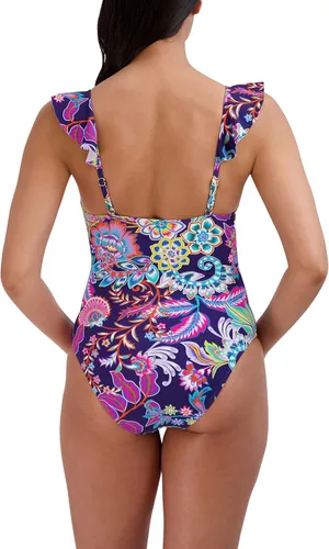 Vista 3 de BCBGMAXAZRIA Traje de baño de una pieza con volantes estándar para mujer, control de abdomen, secado rápido