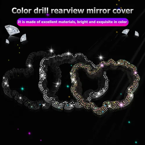 Vista 4 de Funda brillante para espejo retrovisor, protector elástico de felpa para espejo retrovisor, con diamantes de imitación brillantes decorativos