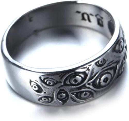Vista 4 de PMTIER - Anillo vintage de acero inoxidable con grabado de ojo de dios para hombre, tono plateado