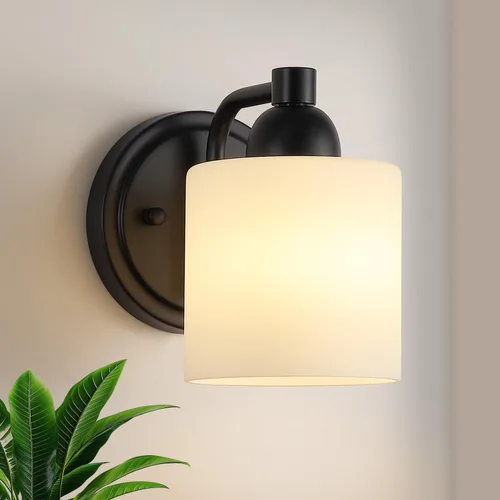 Vista 22 de Mecgirn Apliques de Pared de Vidrio Esmerilado Níquel Cepillado, Paquete de 1 Luminarias de Pared Interiores Cableadas para Sala de Estar, Pasillo