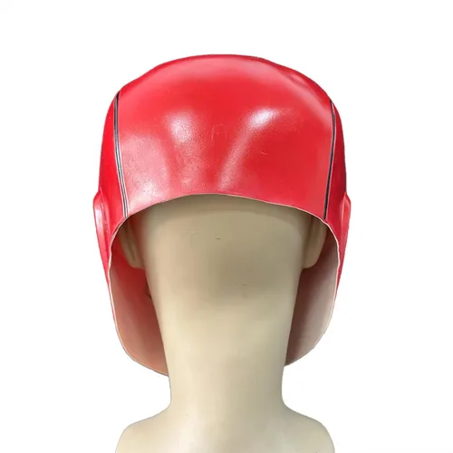Vista 7 de Máscara de cabeza completa de látex rojo, casco de cosplay de ojos de malla