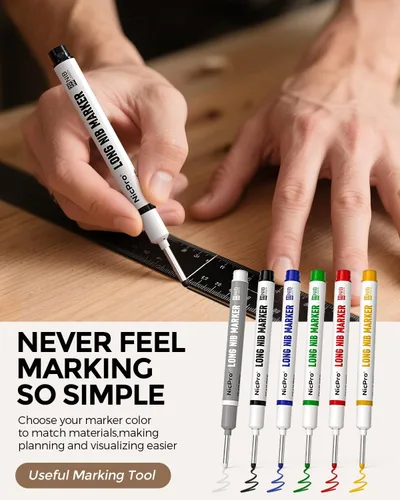 Vista 3 de Nicpro - 6 rotuladores de punta larga con punta fina de cabeza larga de 0.787 in (colorido) Quick Dry & Waterproof Construction Markers, Long Head