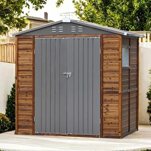 Vista 9 de Cobertizo de almacenamiento de madera para exteriores de 5 x 3 pies, cobertizo de herramientas de jardín con ventanas, cobertizo de almacenamiento