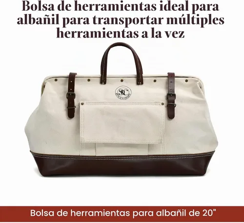 Vista 2 de Style n Craft Mason's Tool Bag, Canvas Tool Storage Bag with Full-Grain Leather Bottom