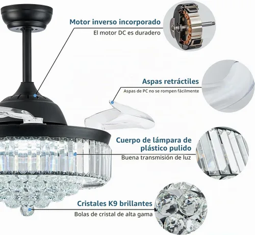 Vista 6 de Ventilador de techo de 42 pulgadas con luz, ventilador retráctil