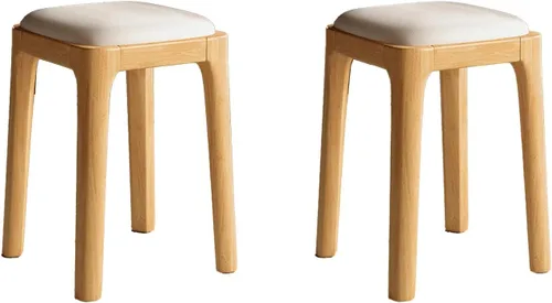Vista 17 de Sillas de comedor de madera sin respaldo, sillas de cocina apilables, silla de comedor con cojín de piel sintética, silla cuadrada para sala