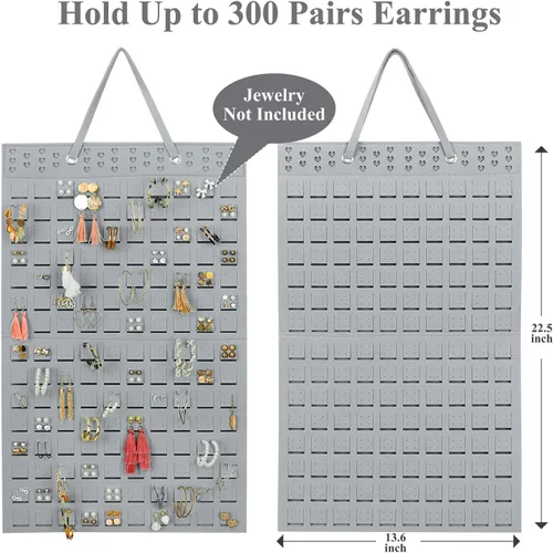 Vista 2 de Resovo Organizador de aretes colgantes, soporte de aretes de pared con 2 ganchos, capacidad para hasta 300 pares, diseño compacto, material suave