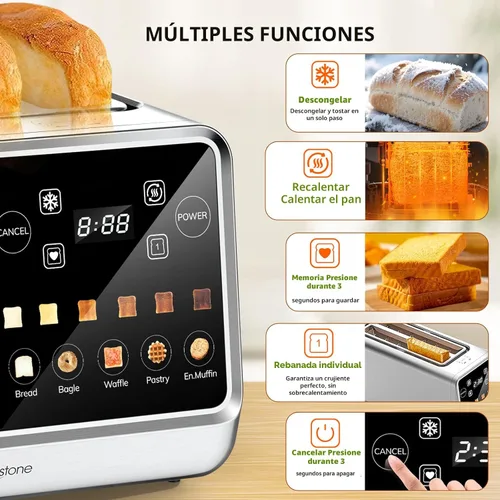 Vista 3 de Keenstone Tostadora de 4 rebanadas, tostadora digital inteligente con pantalla táctil, función de memoria, tostada de una sola ranura, temporizador