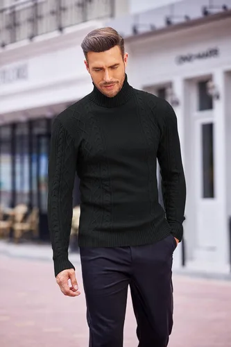 Vista 3 de COOFANDY suéter de cuello alto para hombre estilo informal de punto para hombre