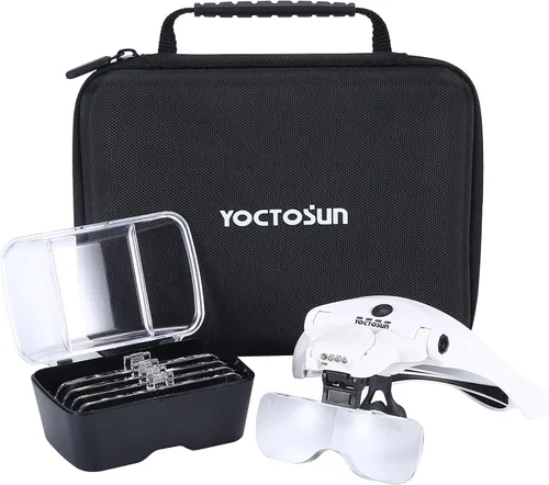Vista 10 de YOCTOSUN - Gafas de aumento con luz, lupa de diadema manos libres con 4 luces LED y 5 lentes desmontables de 1X a 3.5X, lupa de cabeza recargable