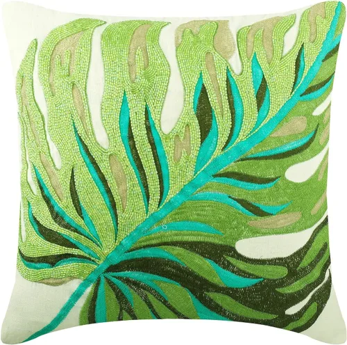 Vista 29 de The HomeCentric Fundas de almohada decorativas con bordes de 12 x 12 pulgadas Funda de cojín de seda de arte moderno Fundas de almohada verdes