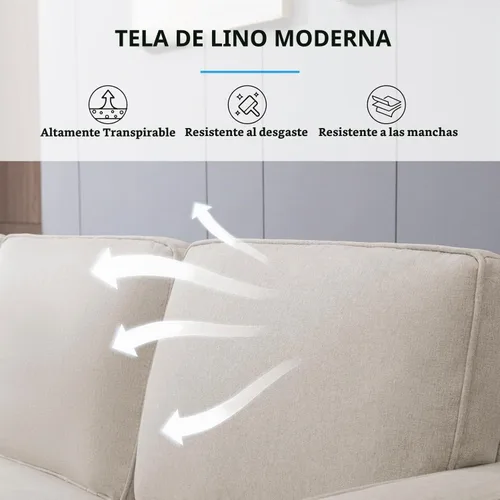 Vista 5 de PUREMIND Juego de 3 sofás de sala de estar, moderno sofá de 3 plazas con otomana, sofá biplaza y sillón, tela de lino en forma de L, juego de 3