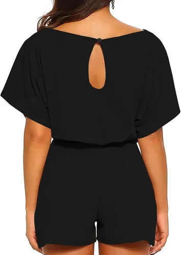 Vista 2 de KIFOVEN Overol casual de manga corta con cuello redondo y cintura alta con cinturón para mujer