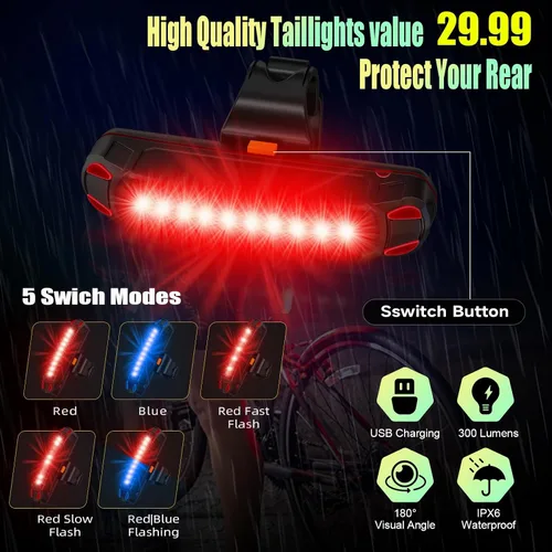 Vista 6 de Luces de bicicleta de 5800 lúmenes, 6 luces LED recargables para bicicleta Super Bright,10 Mode Headlight Taillight, 360° Rotatable Bracket