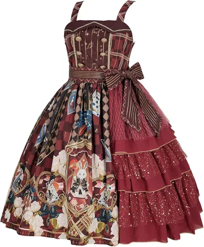 Vista 2 de Mingyuezai Vestido de Lolita para mujer, sin mangas, estampado de princesa, disfraz de cosplay