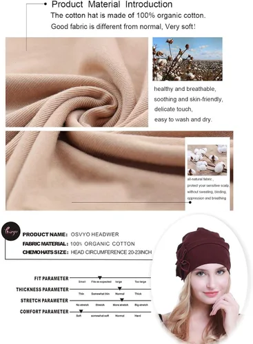 Vista 4 de osvyo Gorro de algodón con turbantes de quimioterapia para mujeres, con cáncer y pérdida de cabello