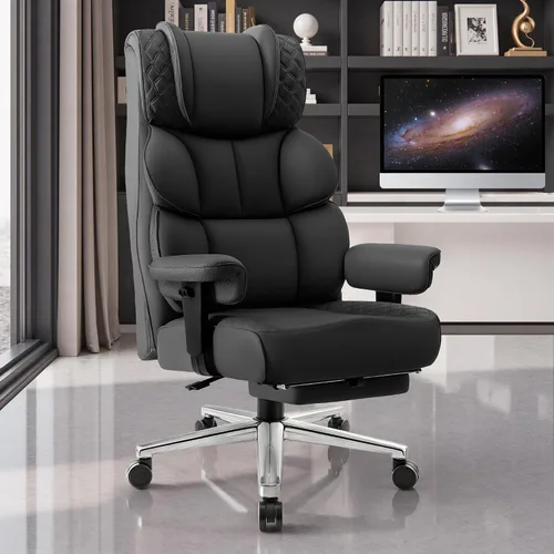 Vista 12 de BestGlory Silla de escritorio de oficina, silla grande y alta de cuero para juegos con reposapiés, amplia, ergonómica, cómoda, silla ejecutiva