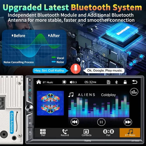 Vista 7 de Estéreo de auto de doble DIN de 7 pulgadas compatible con Apple CarPlay inalámbrico y Android Auto, puertos de subwoofer dual de 240 W y 4.2