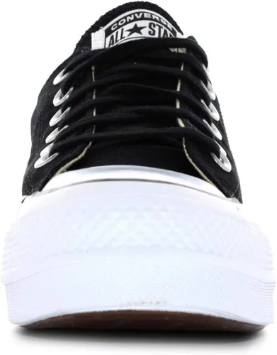 Vista 5 de Converse Chuck Taylor All Star Low Top (versión internacional), tenis deportivos para mujer de EE. UU, Elevador de lonaNegroBlancoBlanco