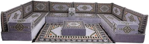 Vista 38 de arabicsofa Sofá en forma de U de estilo árabe para el suelo – Juego de Majlis hecho a mano – Sofá de estilo bohemio
