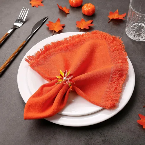Vista 2 de Juego de 8 servilletas de tela de lino de algodón para el día de San Valentín, servilletas hechas a mano con flecos para bodas elegantes, Navidad