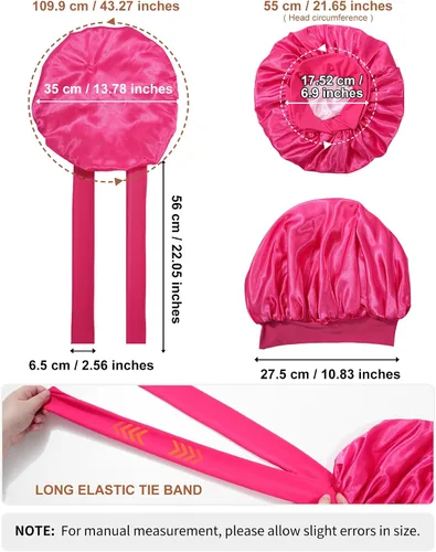 Vista 3 de Gorro de satén para mujer, gorro de seda para dormir, gorro de pelo rizado con banda de corbata, doble capa para dormir, envoltura para el cabello