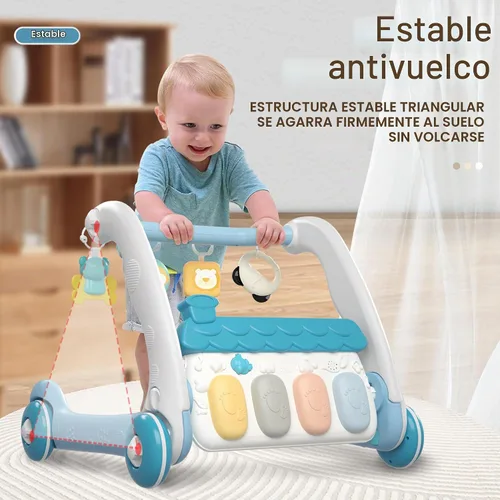 Vista 3 de Caterbee 2 en 1 Baby Piano Play Mat & Standing Toy con música y luz (azul)