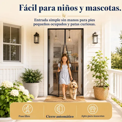 Vista 3 de Puerta mosquitera magnética, cortina de puerta de malla resistente con fuertes imanes de marco completo, cierre automático manos libres, apta