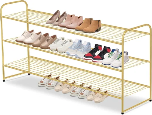Vista 12 de AOODA Zapatero largo de 2 niveles para armario, organizador de almacenamiento de zapatos apilable de metal para entrada, dormitorio, piso, 18 pares
