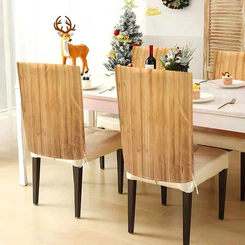 Vista 4 de Funda decorativa para silla de oficina de grano de madera marrón para hotel, lavable, funda protectora de sillas para comedor, juego de 6