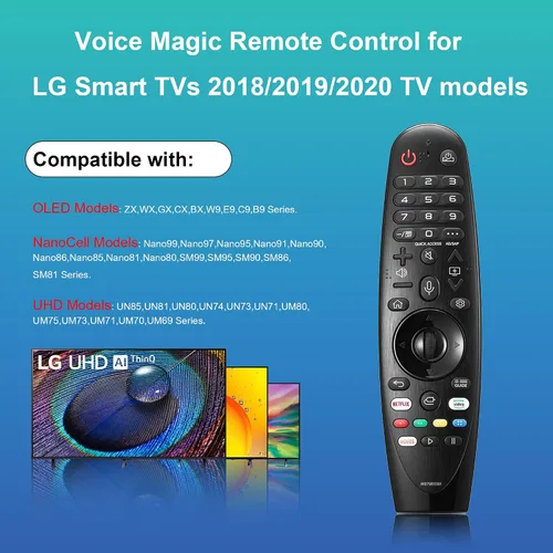 Vista 2 de MR20GA para LG Magic Remote con puntero y función de voz, repuesto para muchos modelos de Smart TV LG - Teclas rápidas Netflix y Prime Video