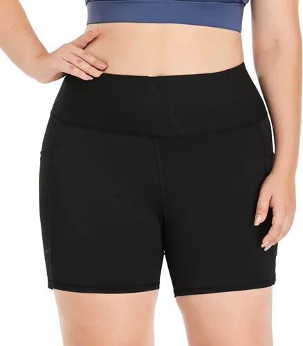 Vista 2 de ZERDOCEAN Pantalones cortos de ciclismo para mujer, talla grande, de 8 a 5 pulgadas, cintura alta, para yoga, entrenamiento, deportes, atletismo