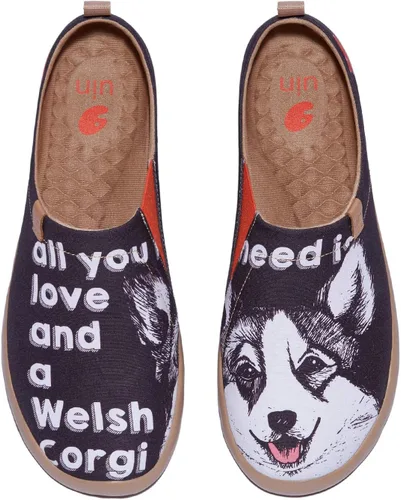 Vista 109 de UIN Zapatos de viaje para caminar para hombre, sin cordones, de lona, informales, ligeros, cómodos y modernos, diseño de perritos felices Ahhhhh
